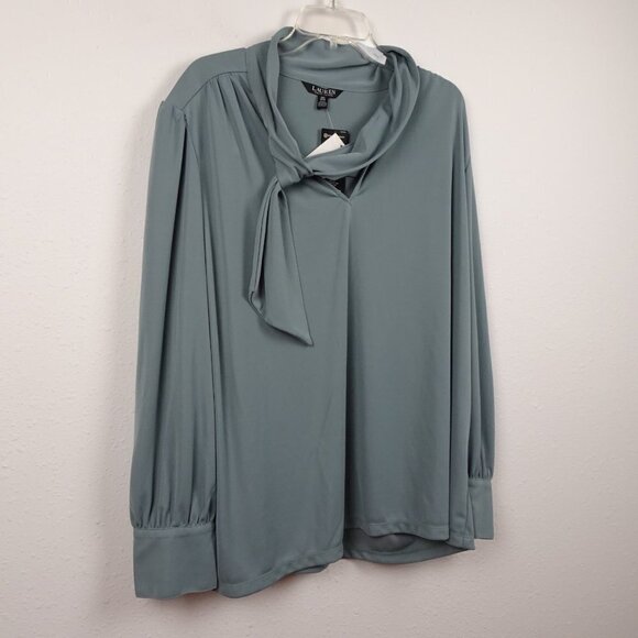 Ralph Lauren Tie Neck Top Blouse Women's Plus Size 3X Green Jersey Knit - Picture 4 of 9